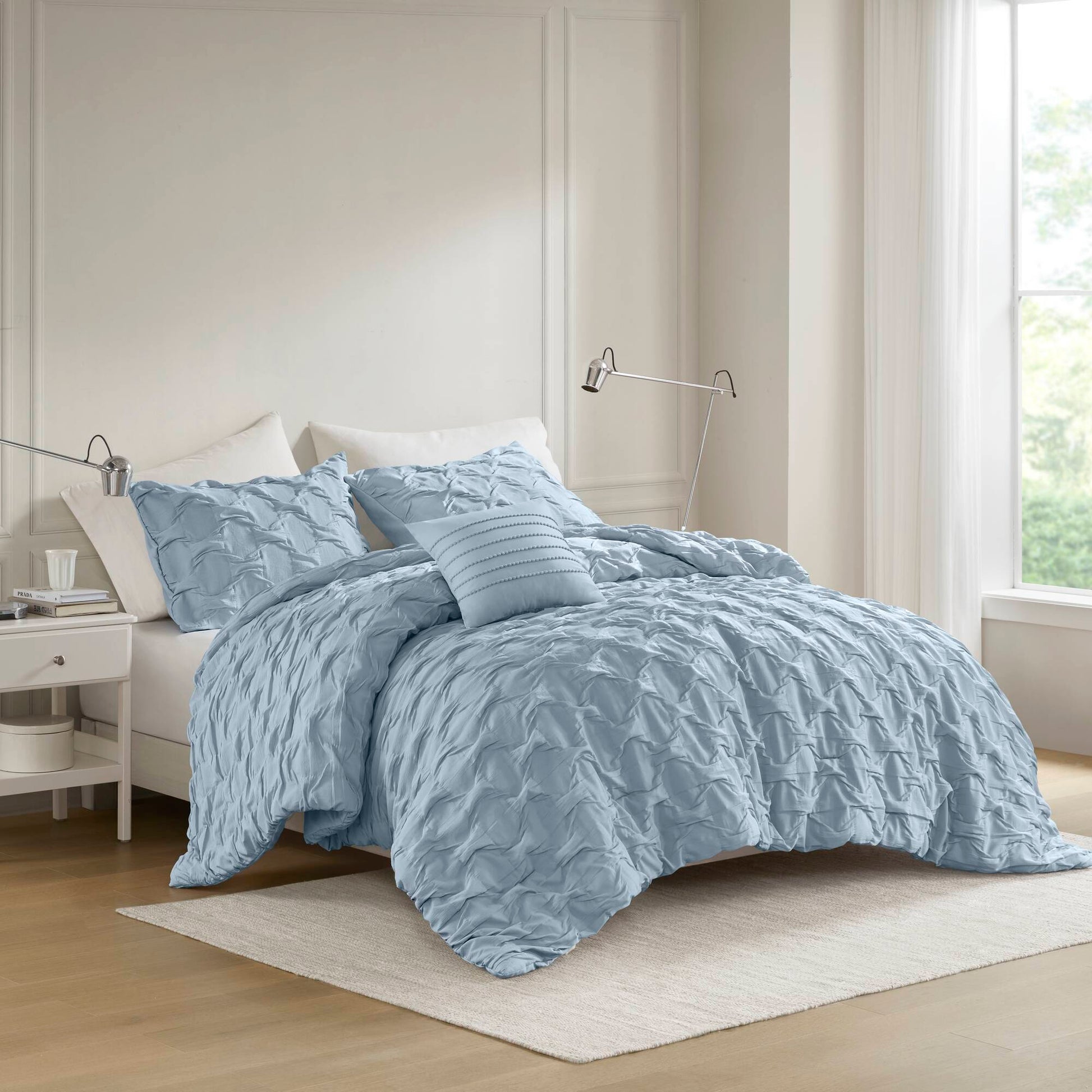Bailey - Full/Queen Diamond Pucker Comforter Set - Blue