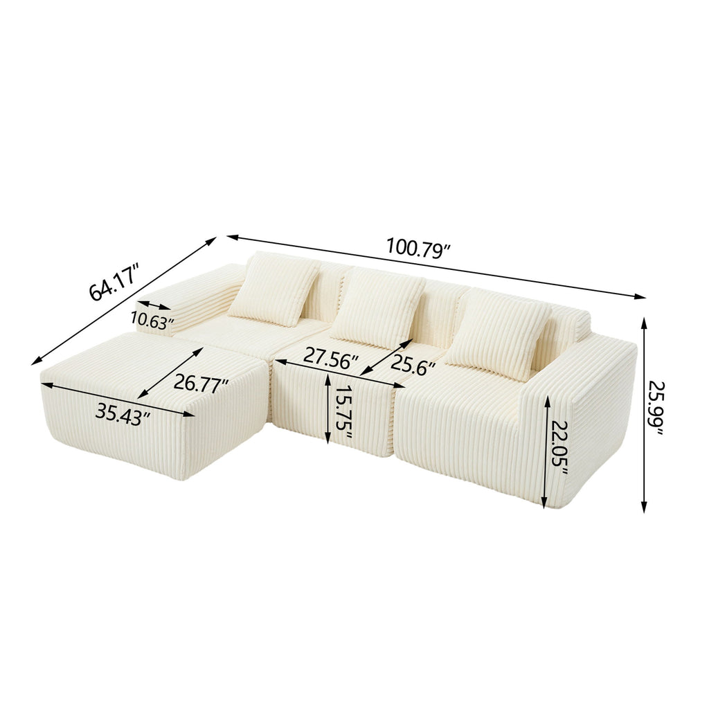 L - Shape Modern Minimalist Modular Sectional Sofa, Upholstered Cloud Couch With Deep Seats