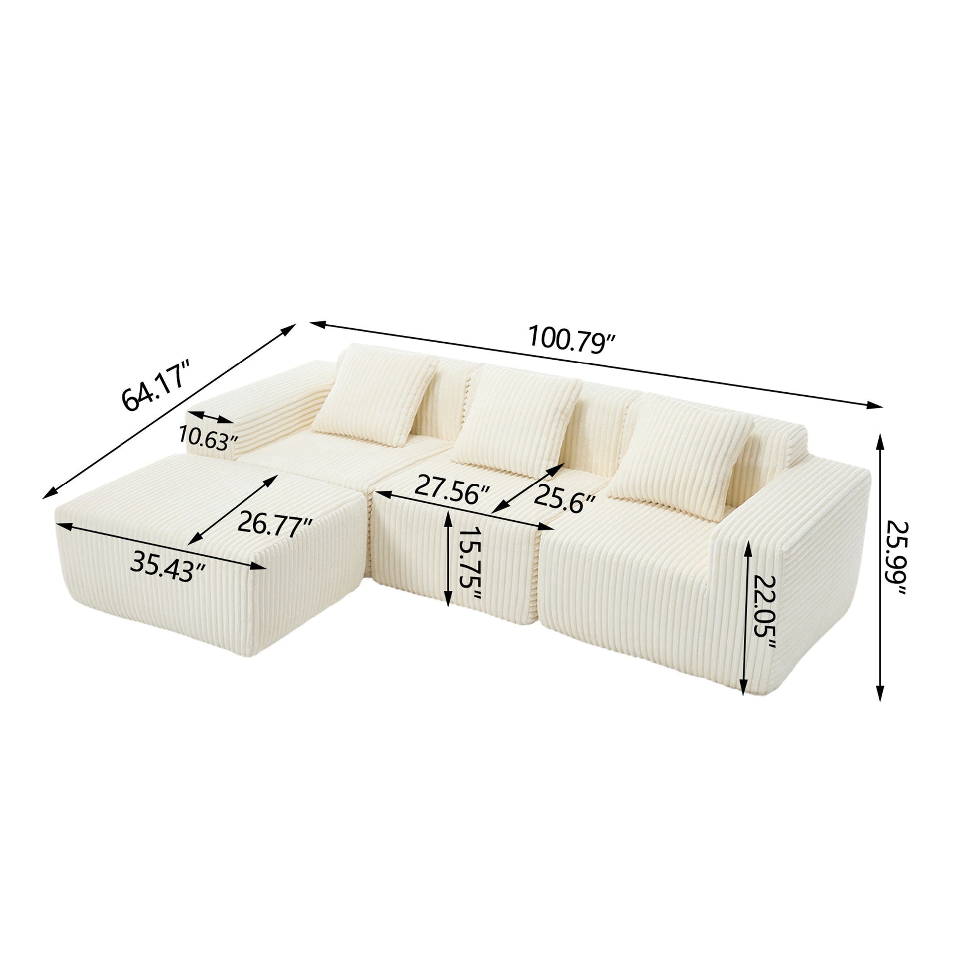 L - Shape Modern Minimalist Modular Sectional Sofa, Upholstered Cloud Couch With Deep Seats