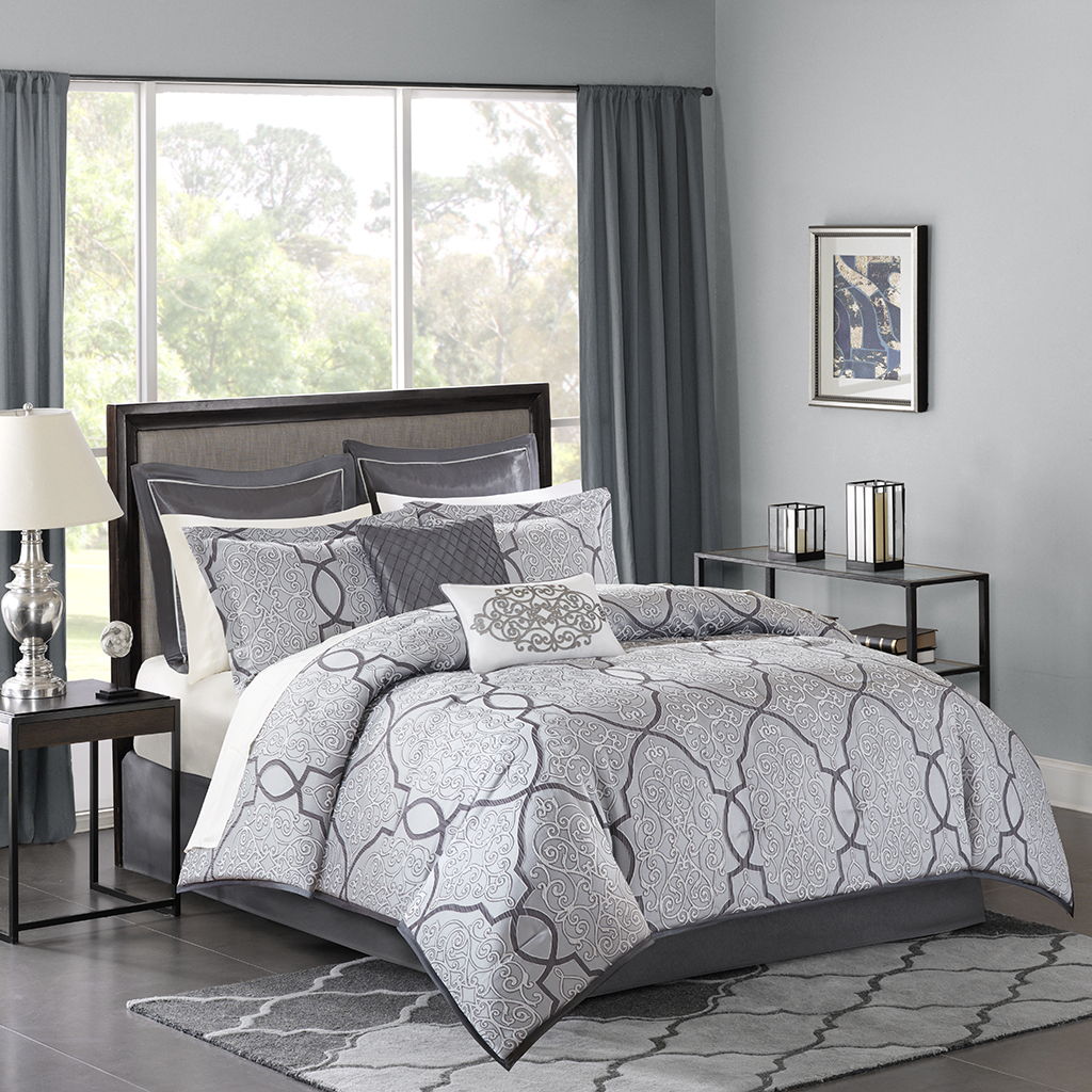 Lavine - California King 12 Piece Complete Bed Set - Silver