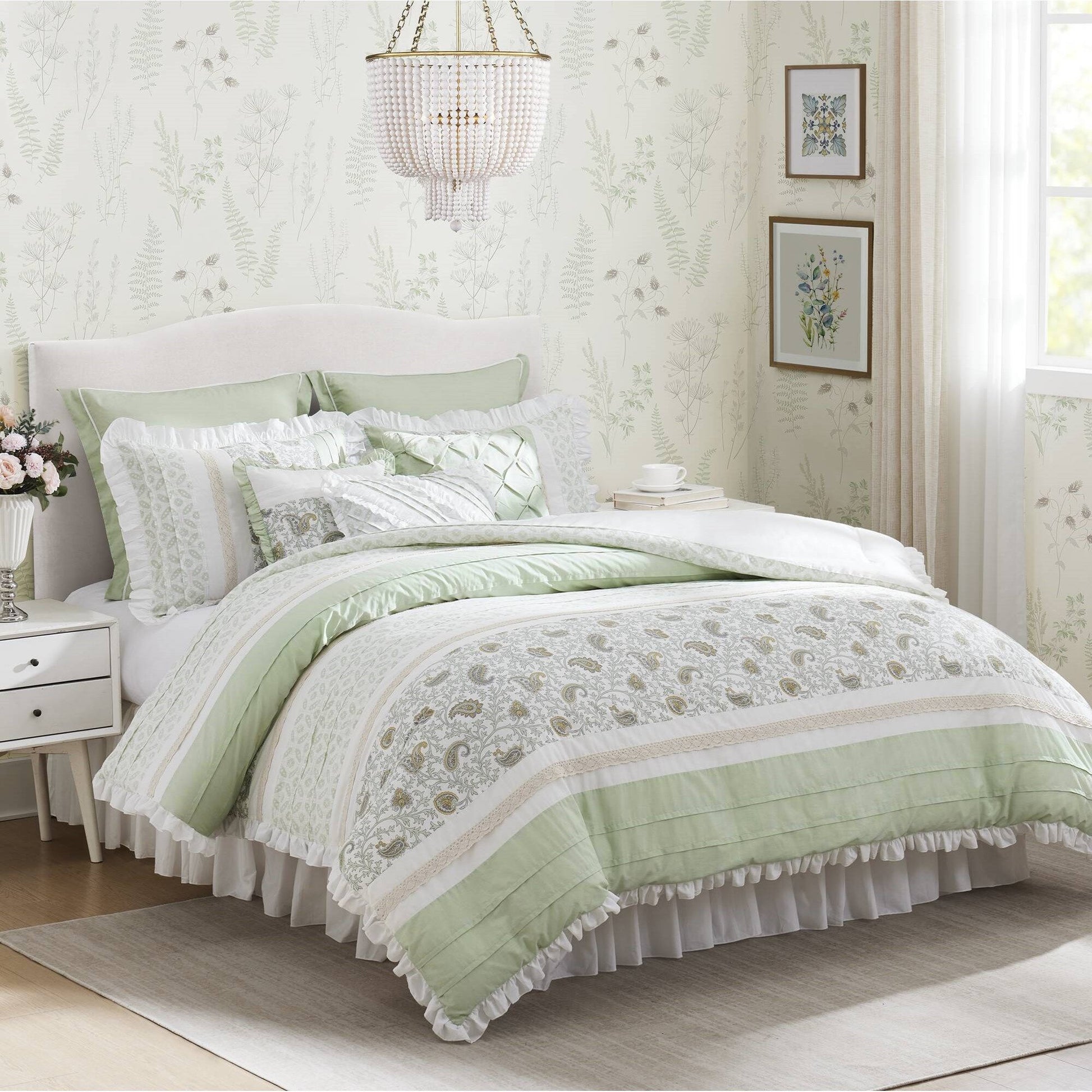 Dawn - 9 Piece King Percale Comforter Set - Sage Green