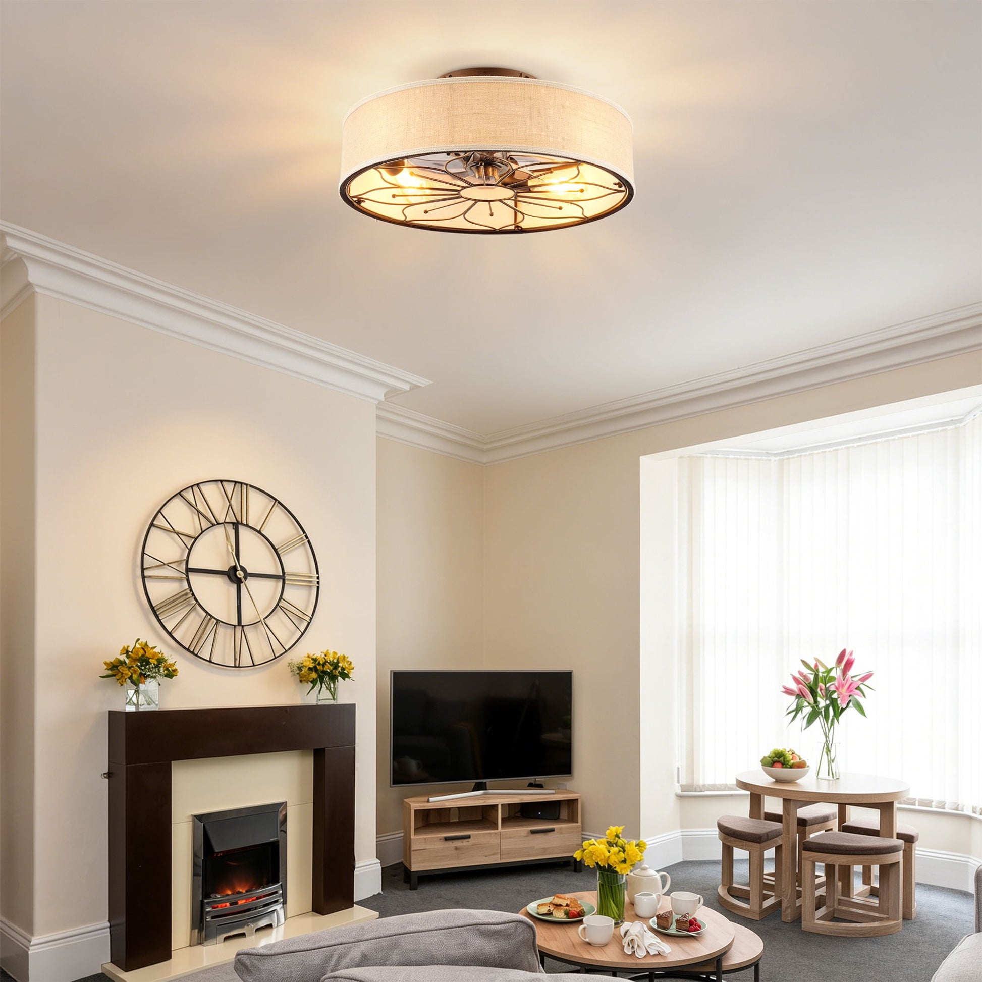Lotus Bladeless Ceiling Fan With Remote Control For Living Room - Matte Black
