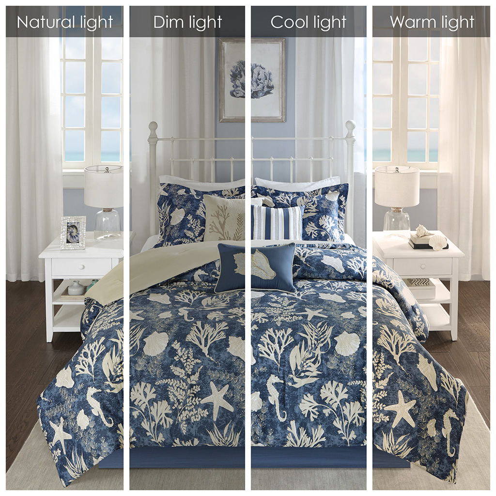 Cape Cod - Queen 7 Piece Sateen Comforter Set - Blue