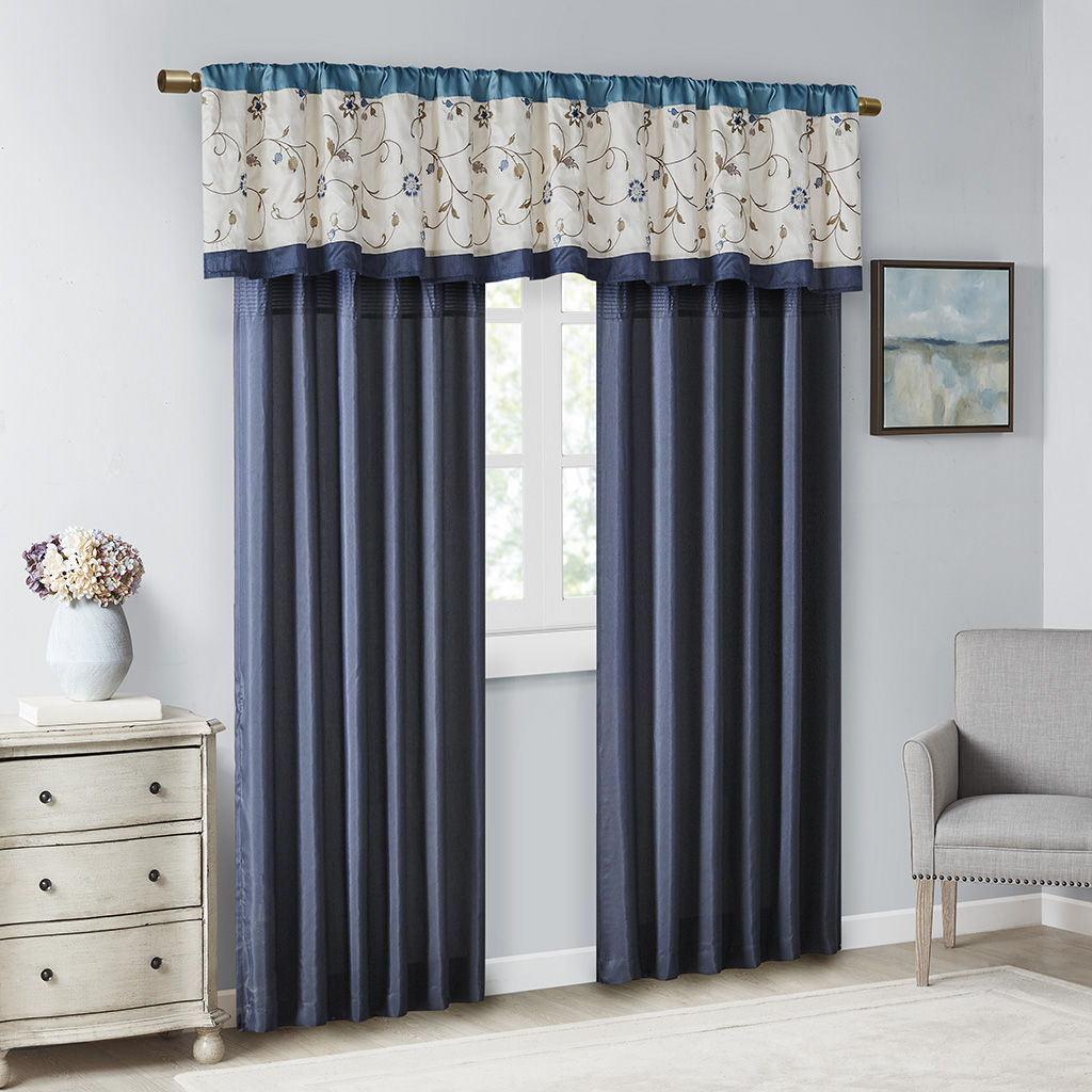 Serene - Embroidered Window Panel - Navy