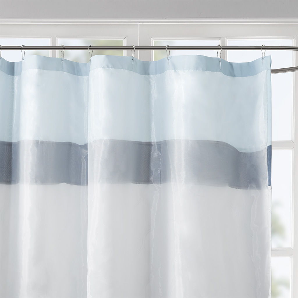 Shawnee - Printed And Embroidered Shower Curtain - Blue