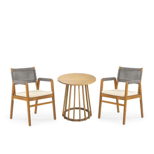 Outdoor 3 Pieces Acacia Wood Dining Set With Cushions