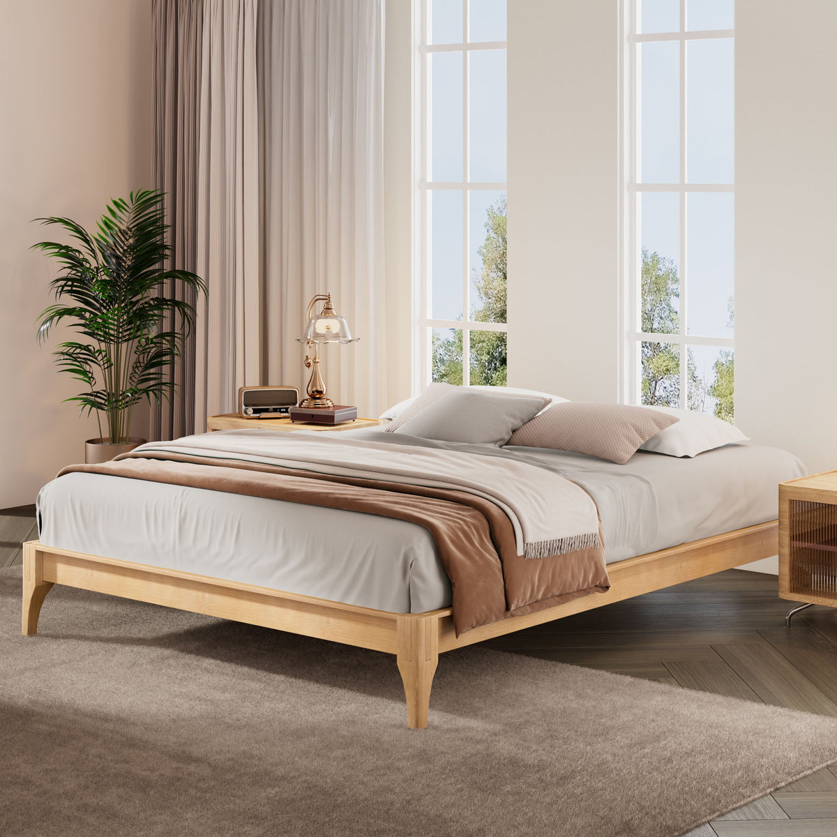 Solid Dry Bamboo Platform Bed Frame, With Slat Support