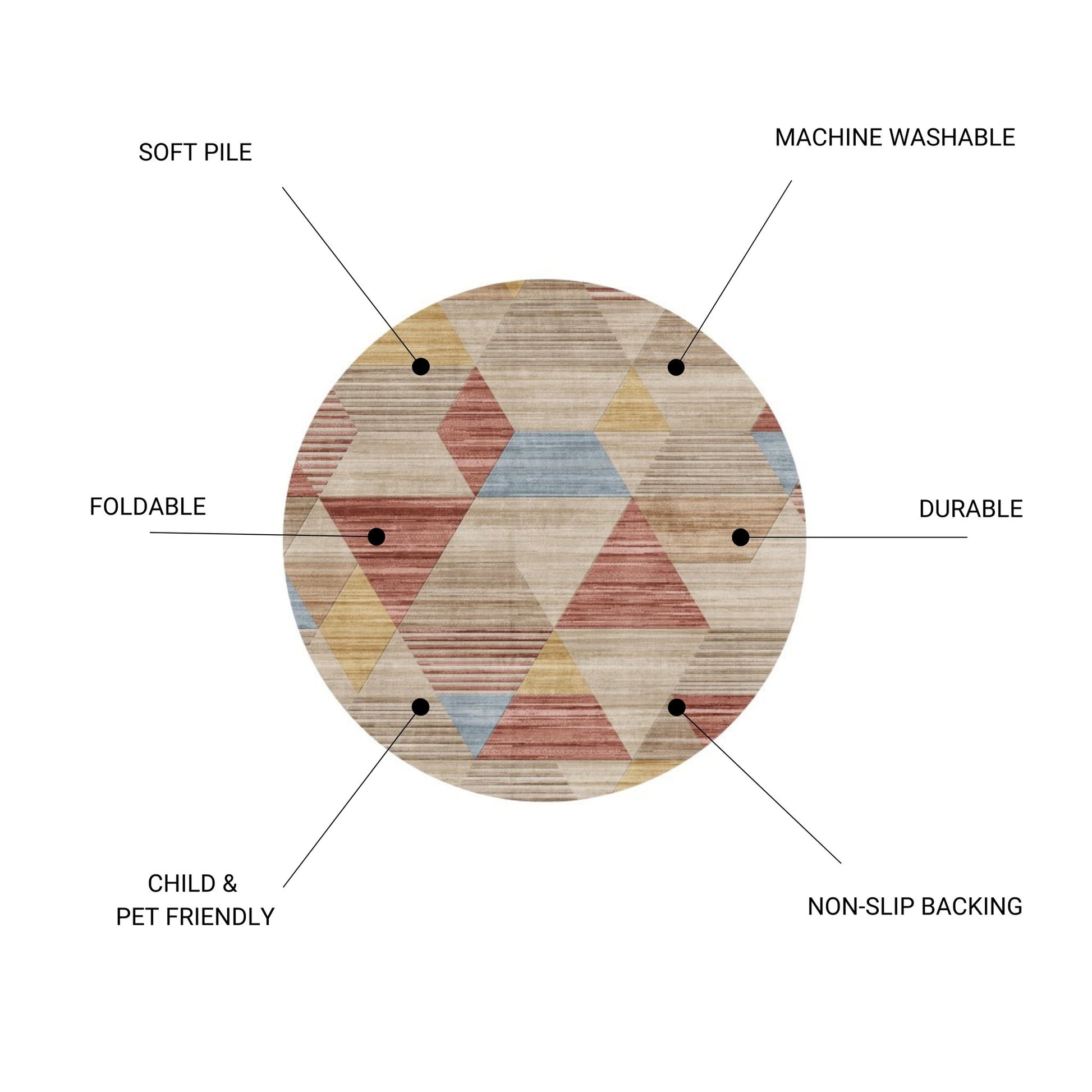 Rabbit - 41" X 41" Washable Non - Slip Round Rug - Ivory Multi