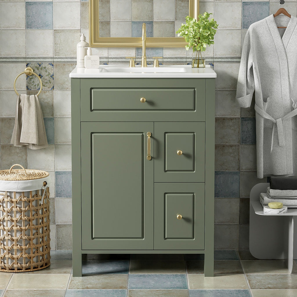 Elegant Bathroom Vanity With Ceramic Sink, Soft Close Doors And Drawers, Double Storage Racks