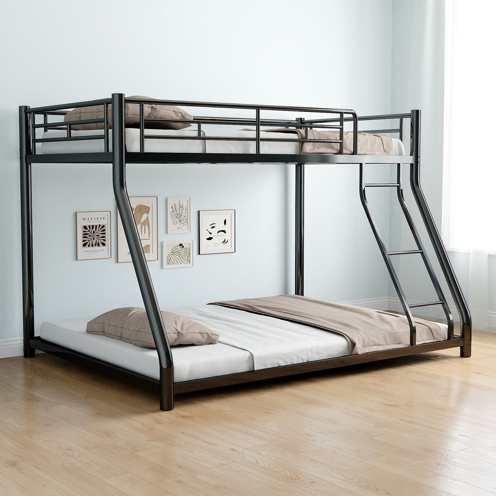 Bunk Bed Frame With Ladder And Guardrail, Heavy Duty Noise Free Design Metal Construction