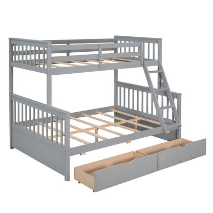 Twin Over Full Bunk Bed With Ladders And Two Storage Drawers