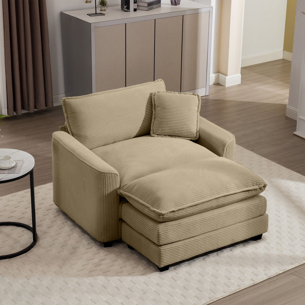 Classic Modern Comfortable Single Chair Deep Seat Sofa With Footstool