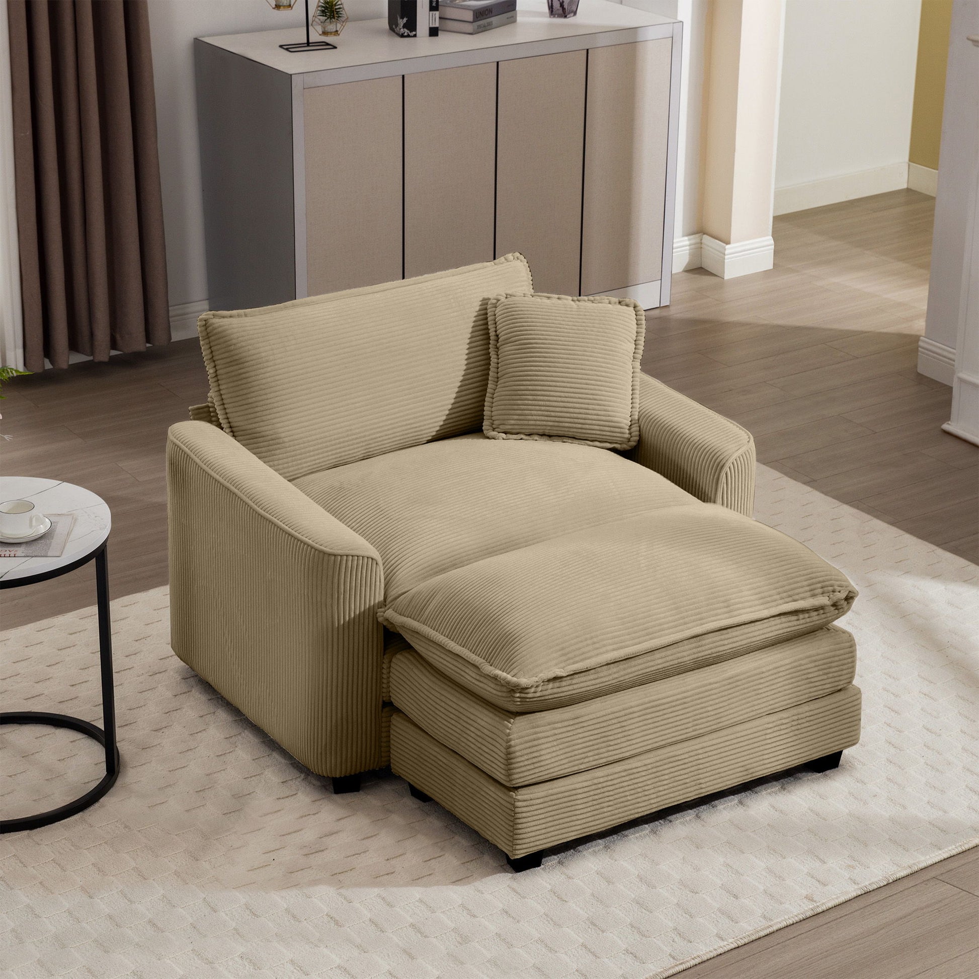 Classic Modern Comfortable Single Chair Deep Seat Sofa With Footstool