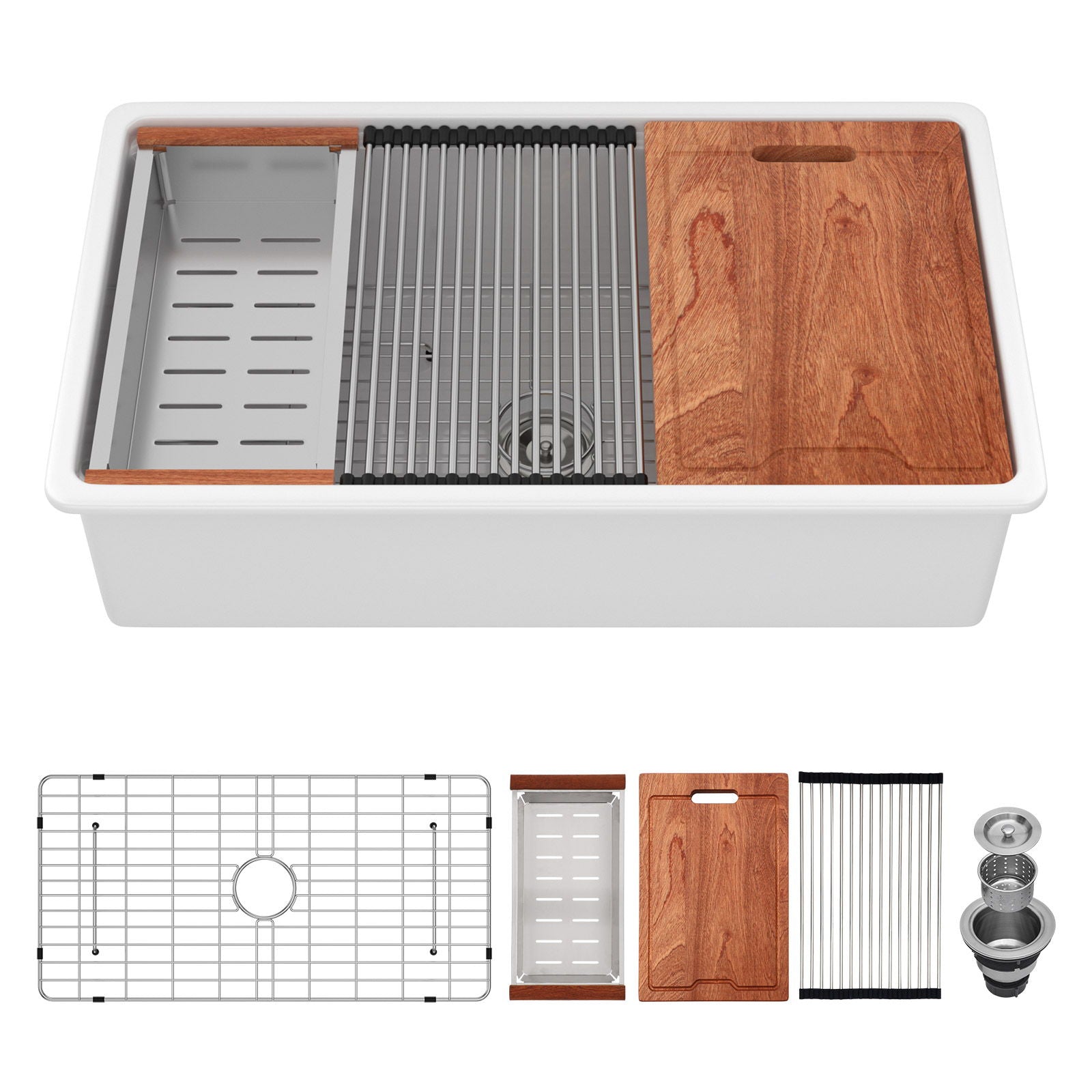 Undermount Workstation Single Bowl Porcelain Ceramic Kitchen Sink