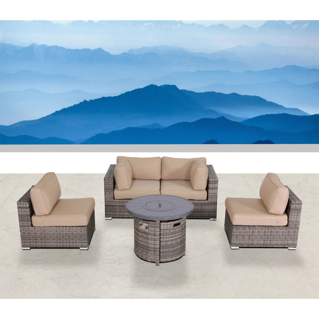 Wicker Outdoor Lounge Set With Cushions And Fire Pit