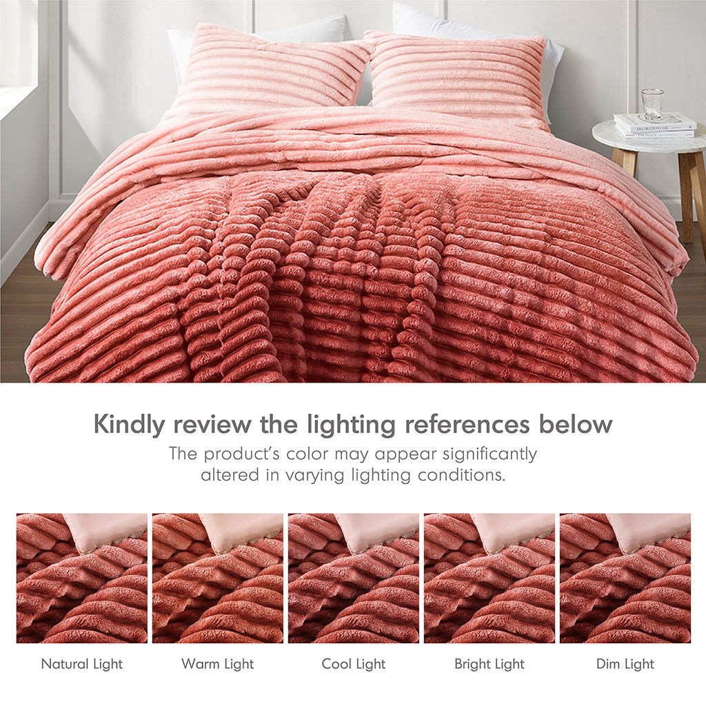 Avril - Full/Queen Fluffy Ribbed Plush Comforter Set - Blush Ombre