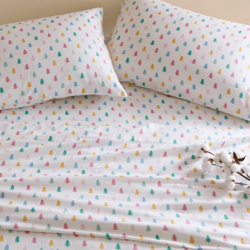 Cozy Soft - Queen 100% Flannel Pigment Printed Sheet Set - Tree Block