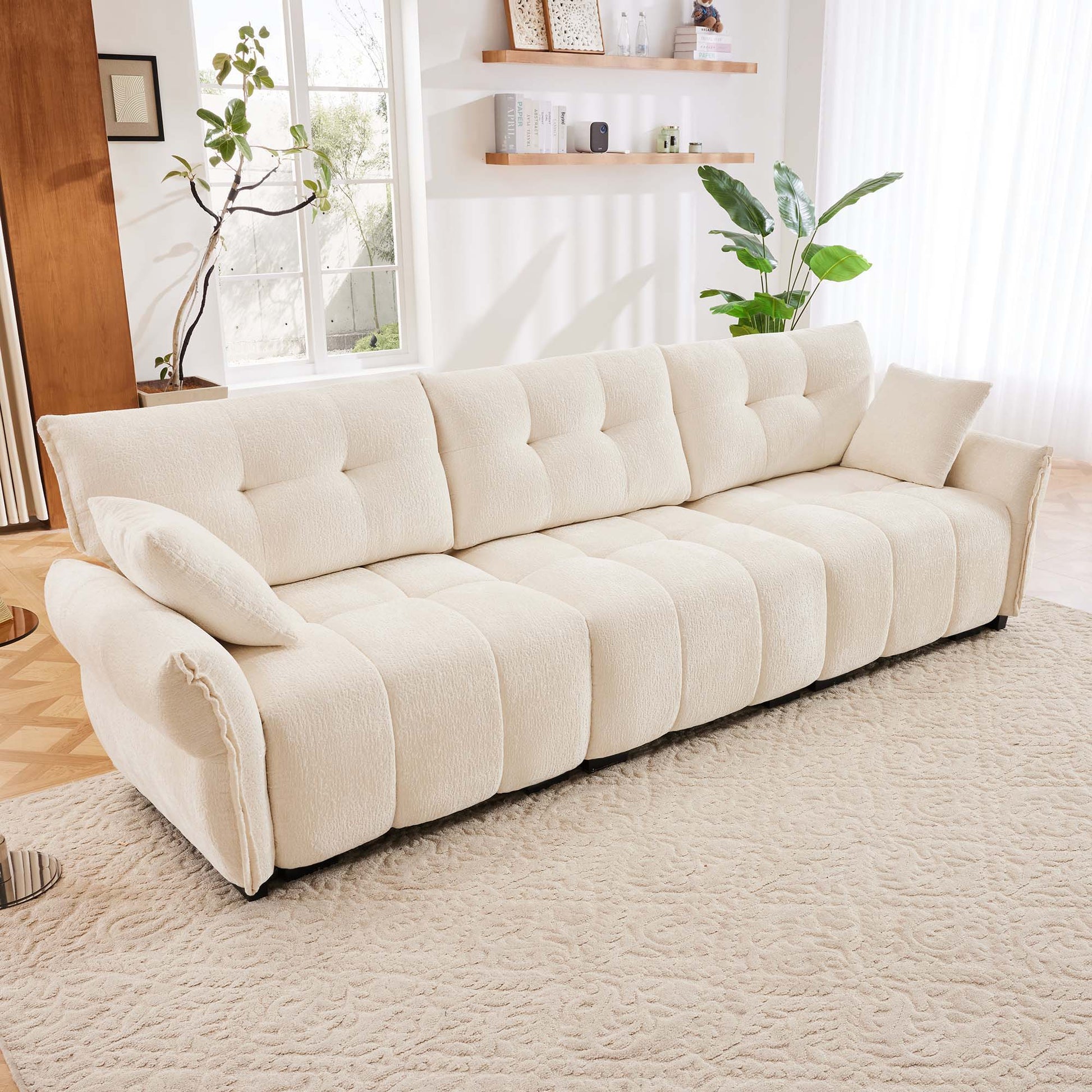 Modern Sofa & Pillows, Textured Cover, High Rebound Cushions