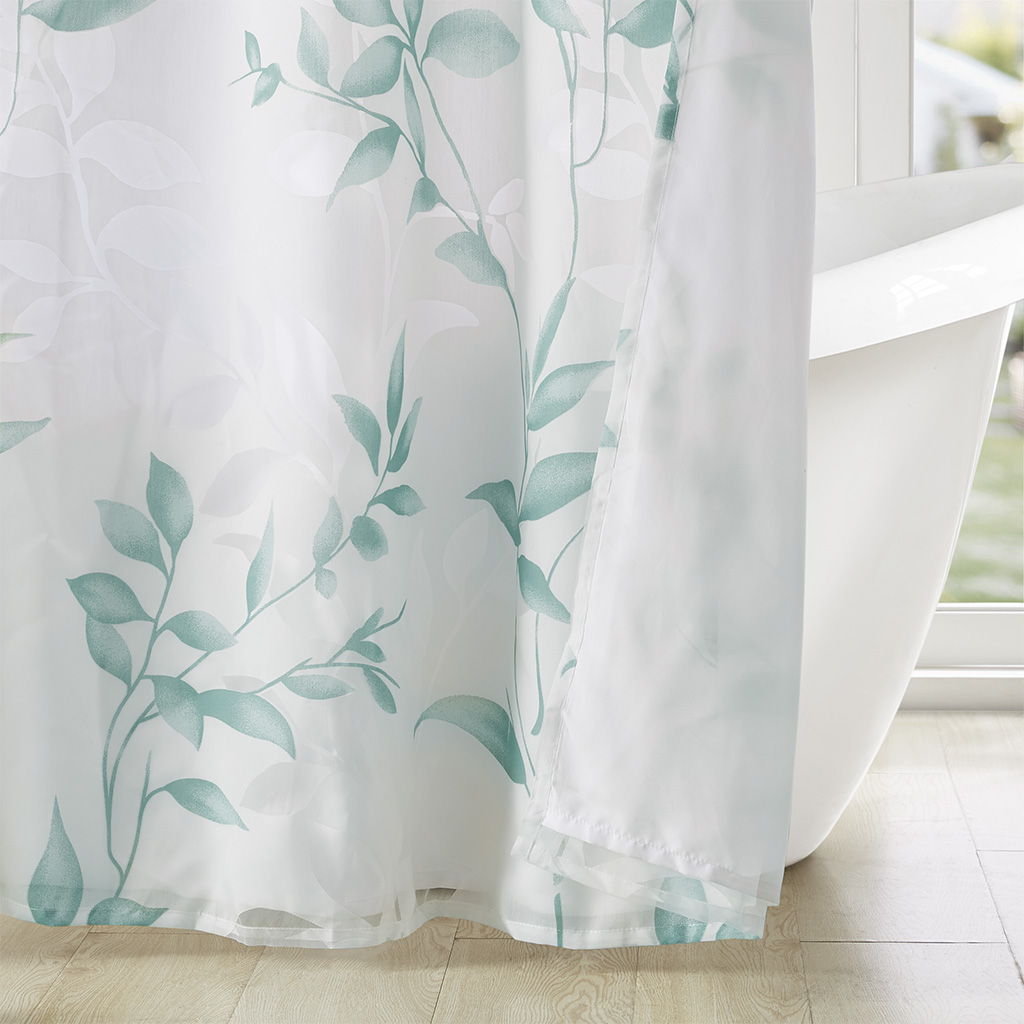 Cecily - Burnout Printed Shower Curtain - Seafoam