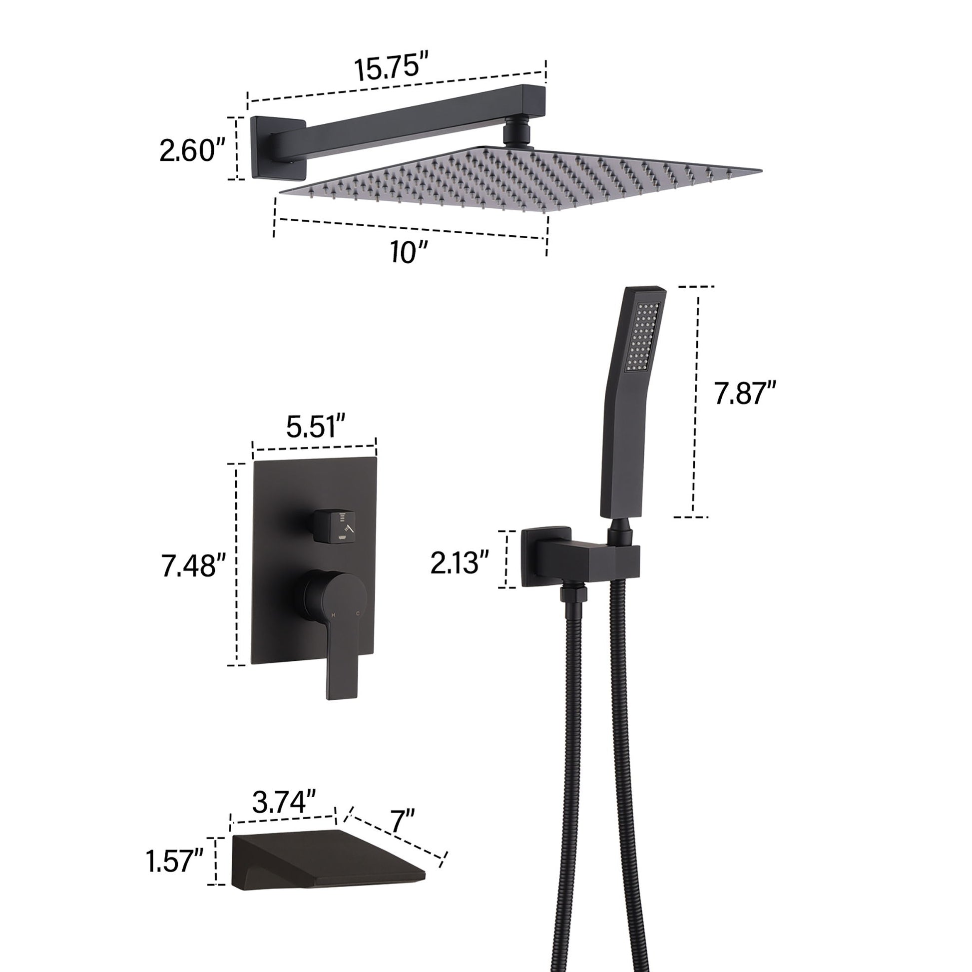 Modern 10" Wall Mounted Rainfall Shower Head System