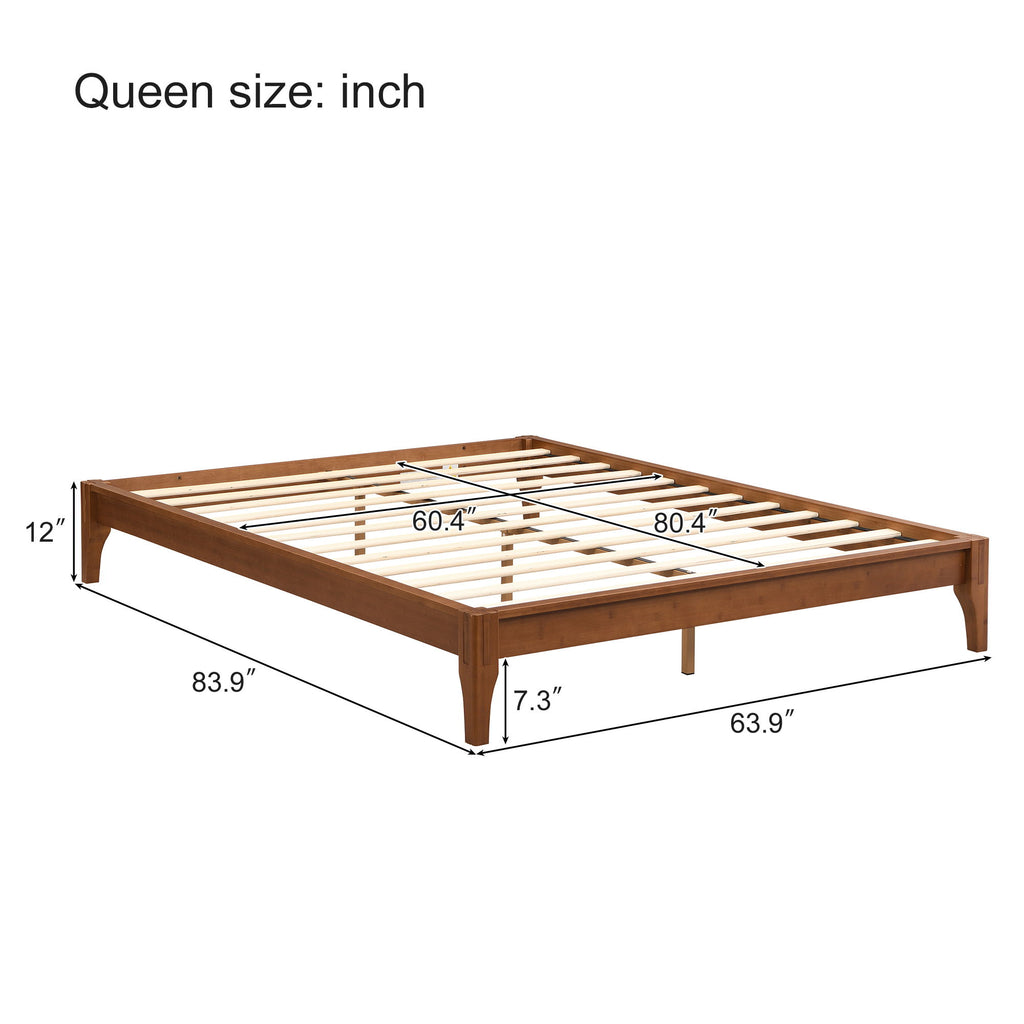 Solid Dry Bamboo Platform Bed Frame, With Slat Support