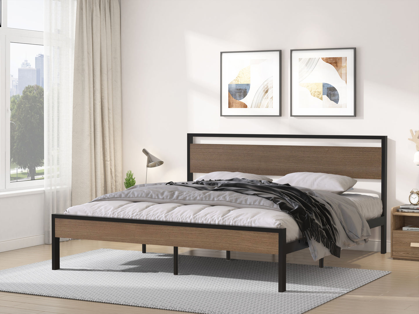 Ceres - Metal Bed With Wood Headboard & Footboard