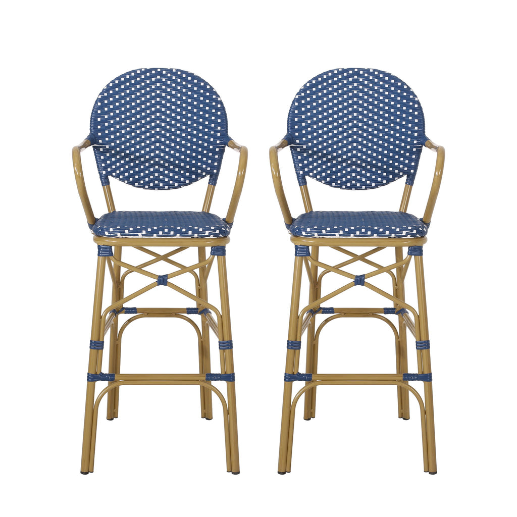 Outdoor Wicker And Aluminum French Barstools (Set of 2)