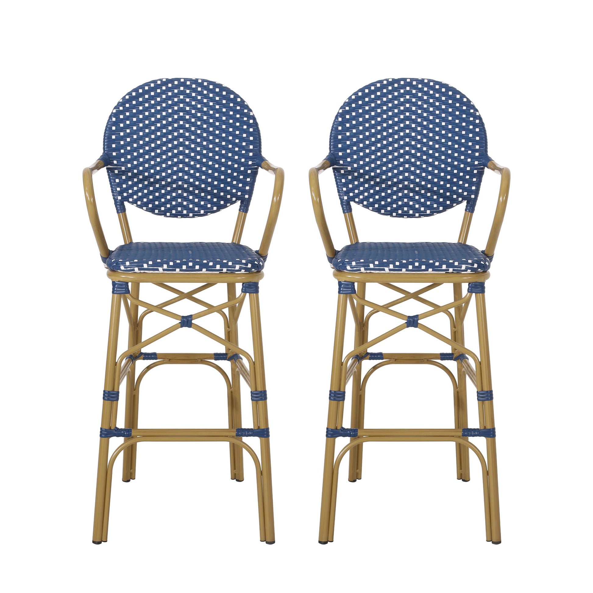Outdoor Wicker And Aluminum French Barstools (Set of 2)