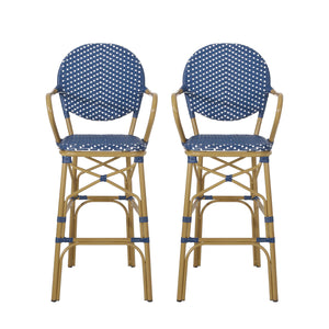 Outdoor Wicker And Aluminum French Barstools (Set of 2)