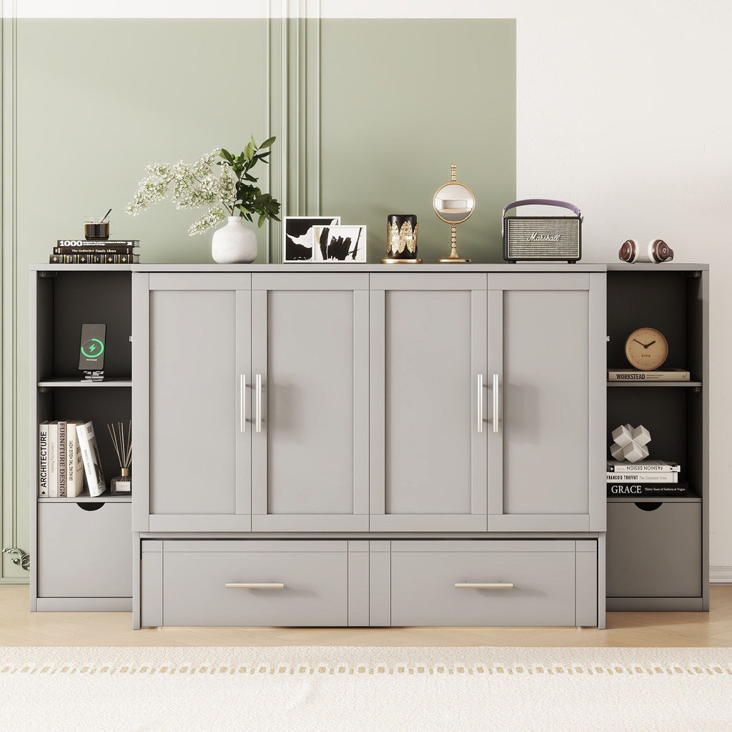 Murphy Bed With Shelves, Drawers And USB Ports