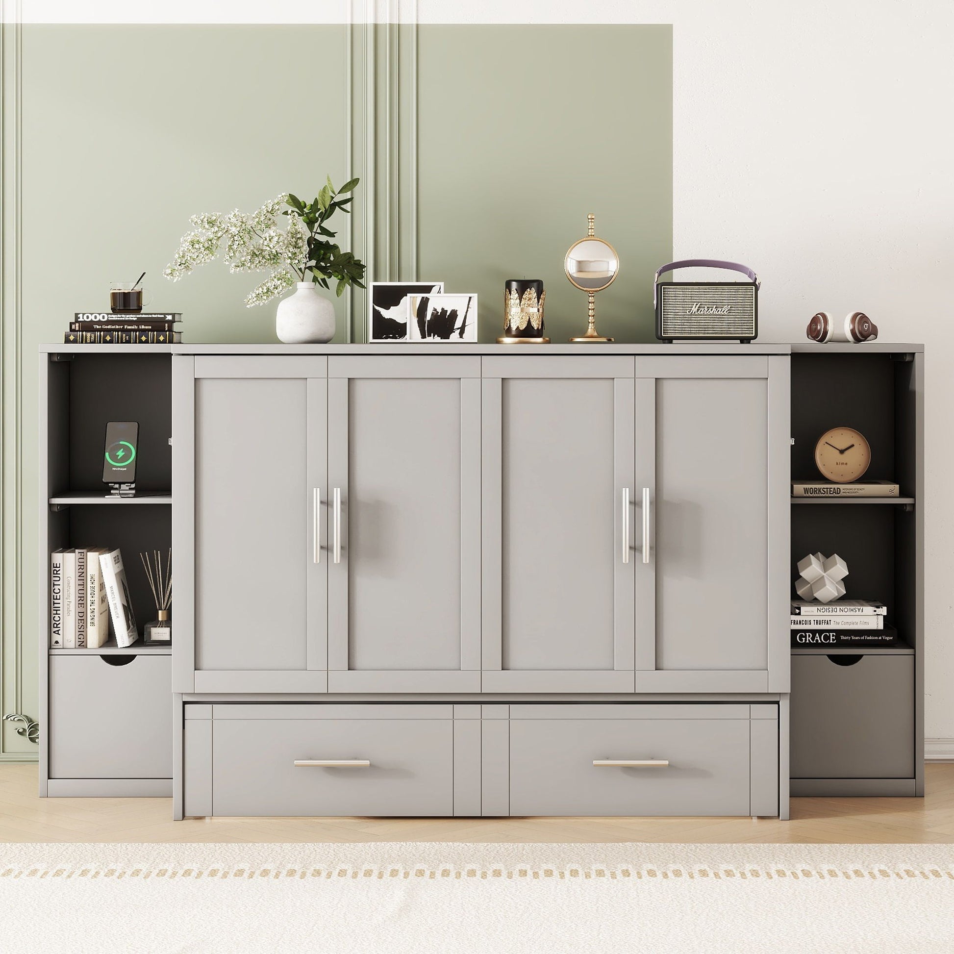 Murphy Bed With Shelves, Drawers And USB Ports