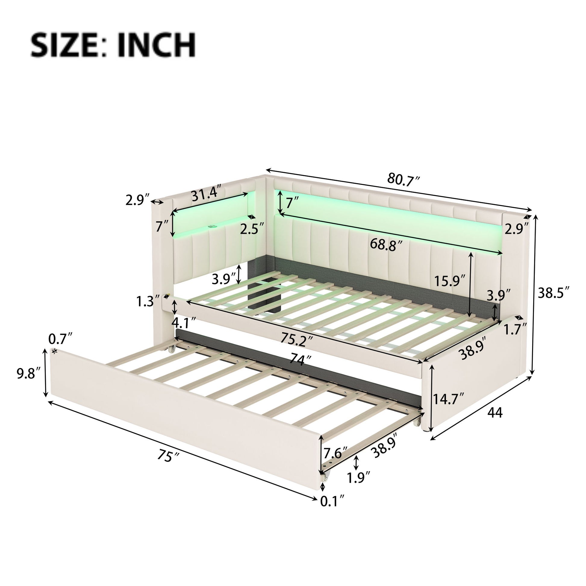 Upholstered Platform Bed With USB Ports And LED Belt