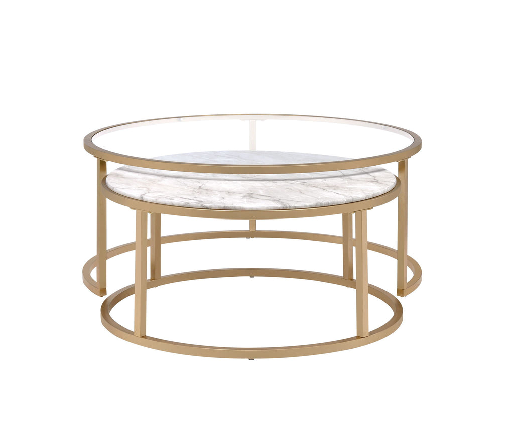 Shanish - Engineered Stone Top Nesting Table Set - Gold