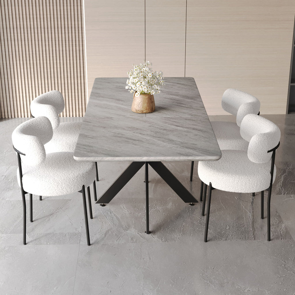 Extendable Dining Table Set With Curved Backrest Upholstered Chairs