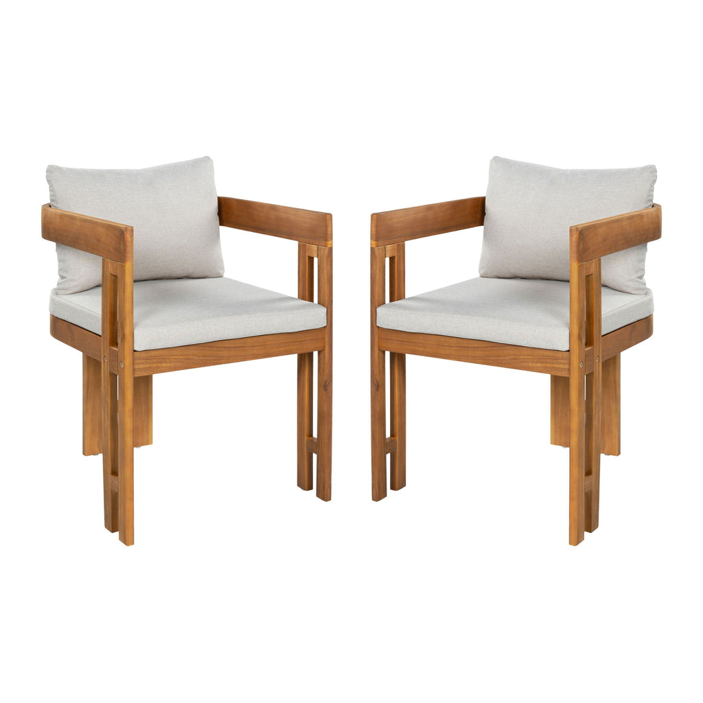 Outdoor Dining Patio Arm Chairs (Set of 2) - Beige / Teak