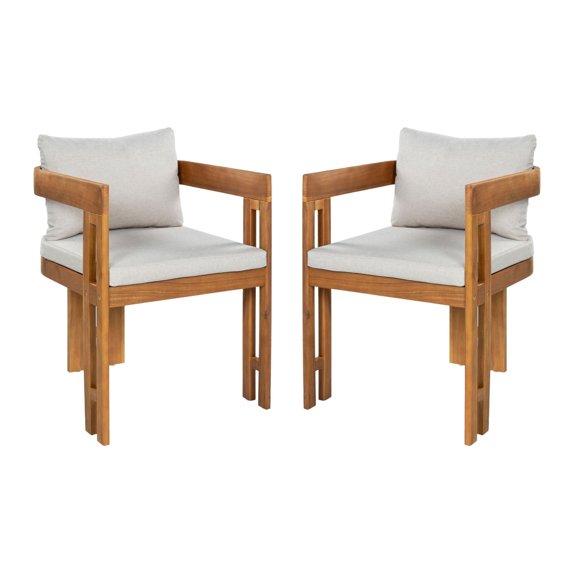 Outdoor Dining Patio Arm Chairs (Set of 2) - Beige / Teak