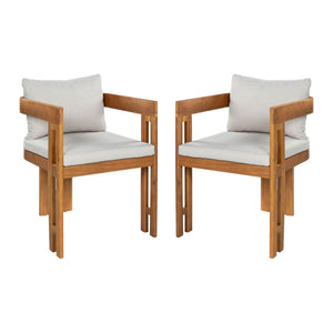 Outdoor Dining Patio Arm Chairs (Set of 2) - Beige / Teak
