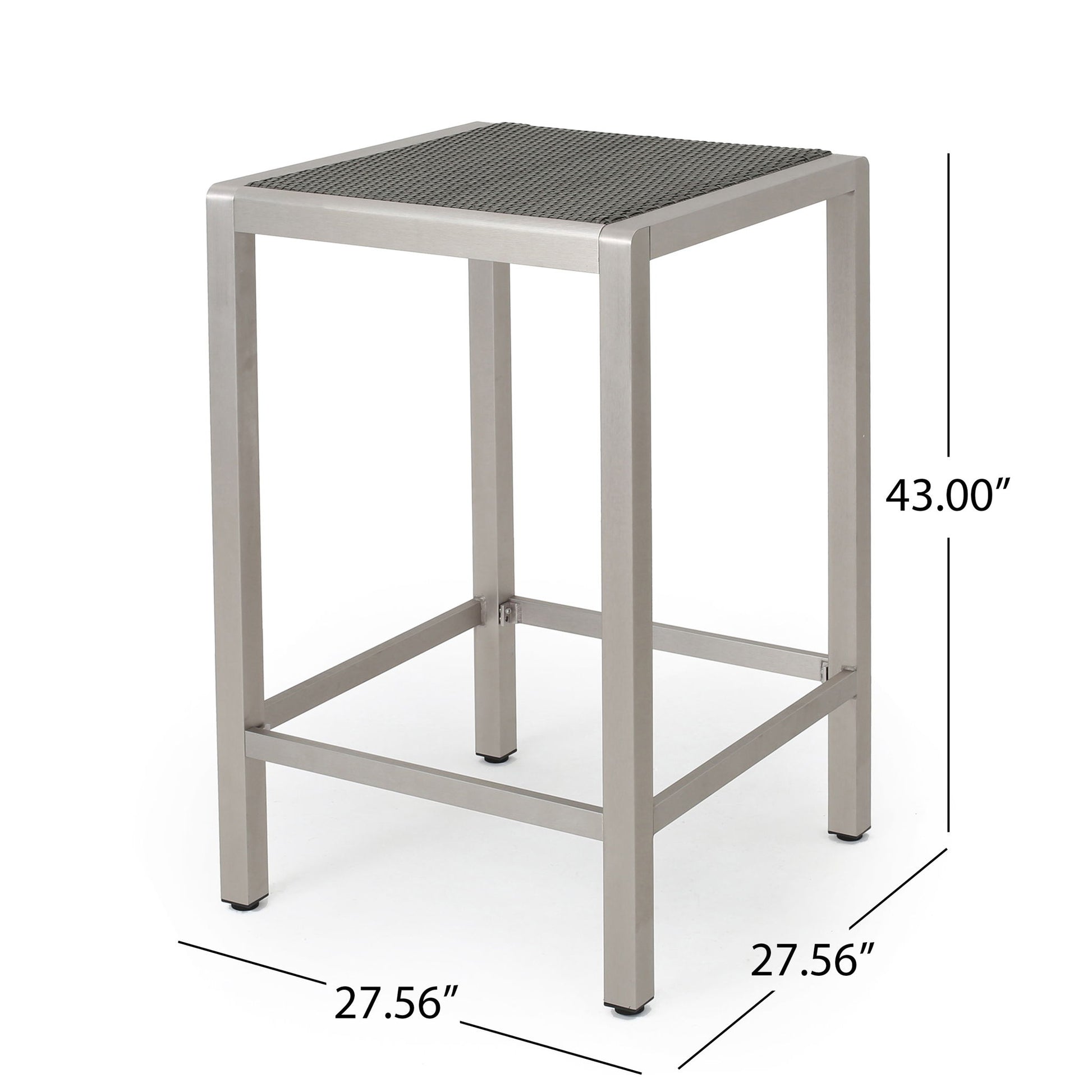 Outdoor 43" Aluminum Bar Table With Rattan Table Top - Gray / Silver