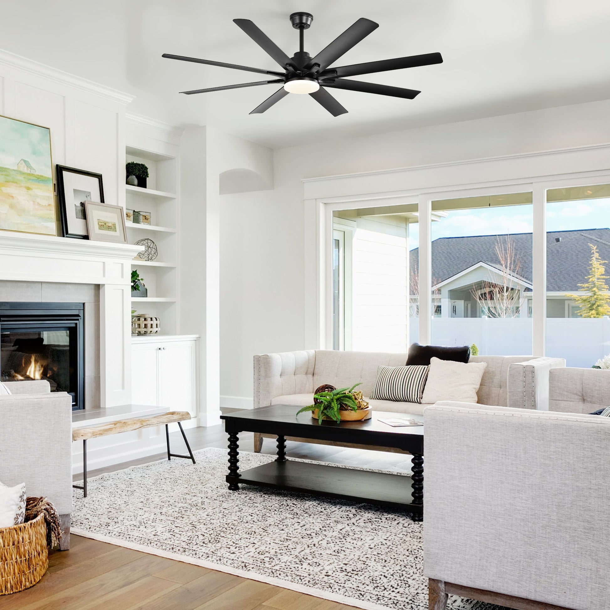 Ceiling Fan With Light 8 Blades, 18W LED 3 Color Dimmable Light, For Living Room & Bedroom - Matte Black