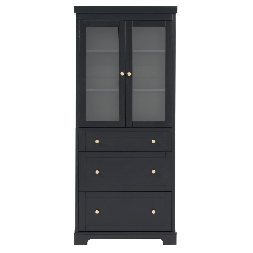 Freestanding Tall Bathroom Cabinet With Adjustable Shelves, Drawers, Soft Close Glass Doors