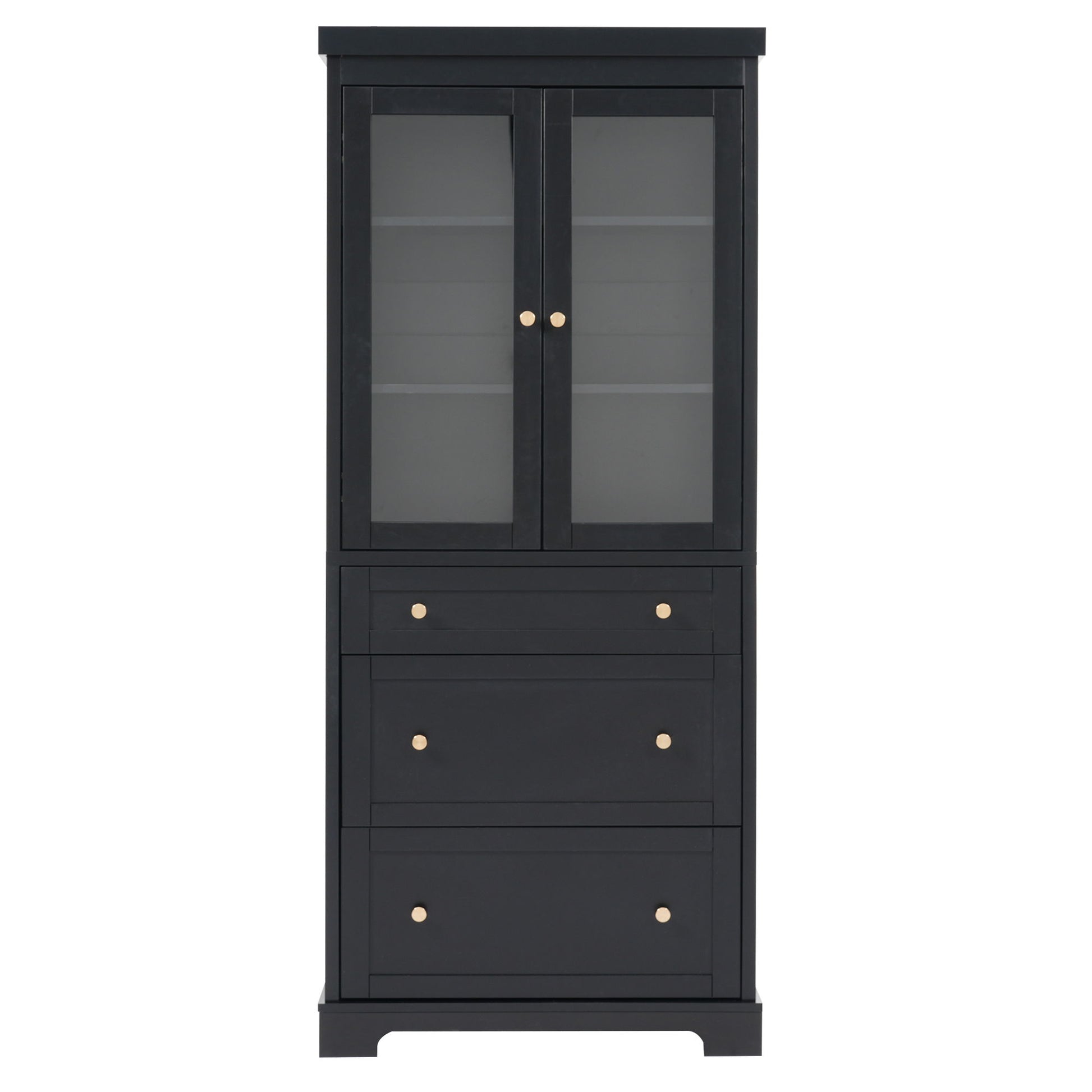 Freestanding Tall Bathroom Cabinet With Adjustable Shelves, Drawers, Soft Close Glass Doors