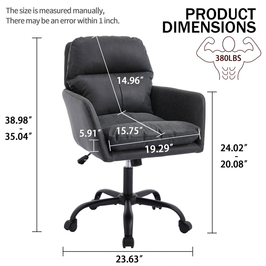 Adjustable Office Chair, Ergonomic Swivel Chair Leather, Comfortable For Long Sitting, Versatile Home And Office Use - Black