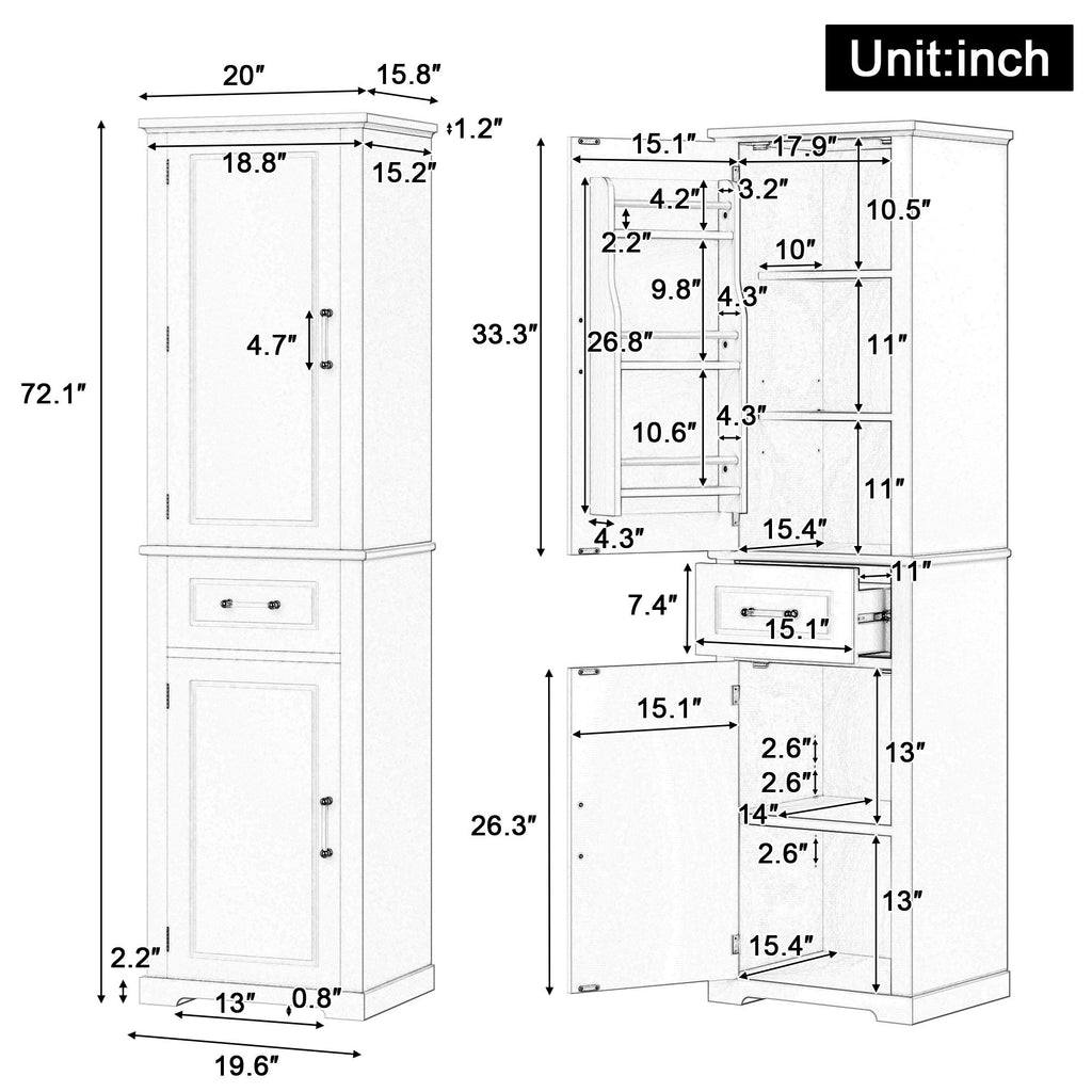 Tall Freestanding Bathroom Storage Cabinet With Adjustable Shelf, 2 Door Design