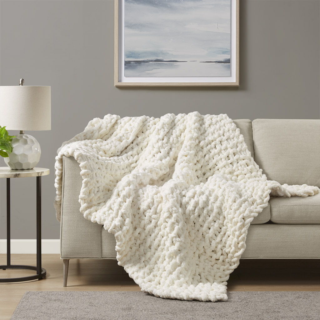Chunky Knit Throw - Ivory