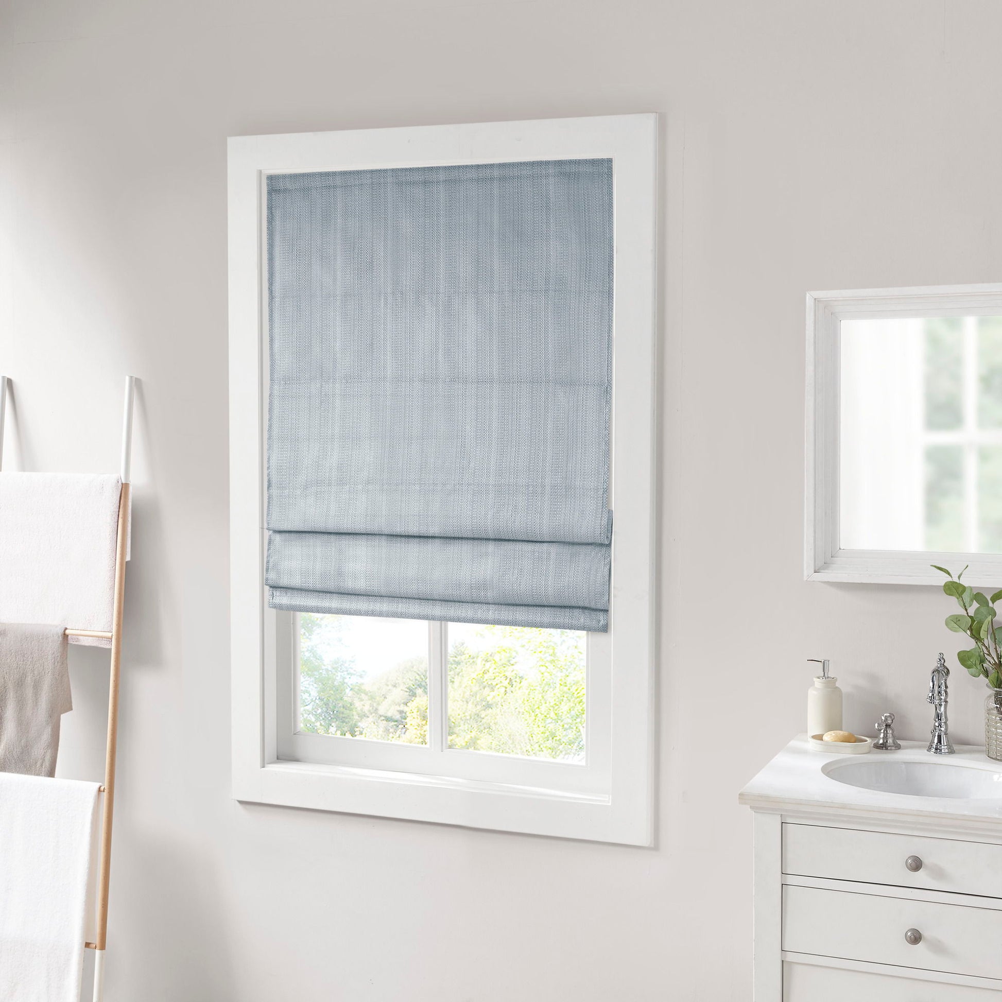 Galen - 27" Basketweave Room Darkening Cordless Roman Shade - Blue