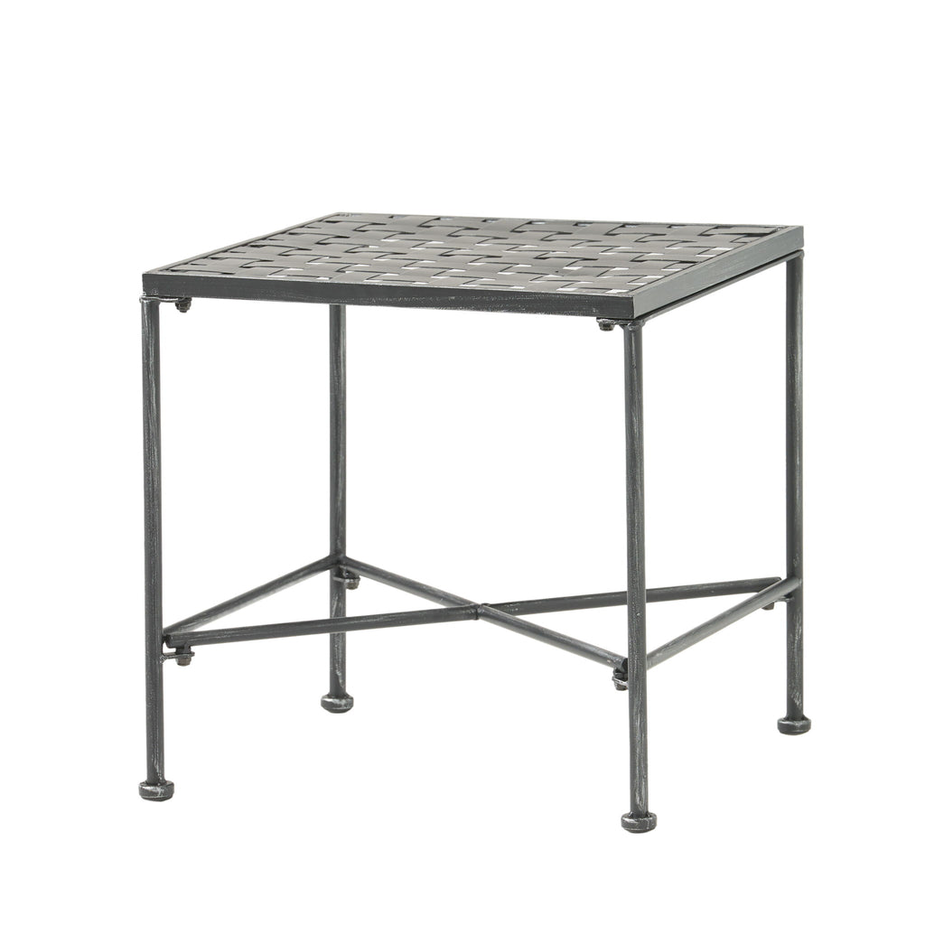 Outdoor Square Side Table With X Shaped Iron Frame - Black