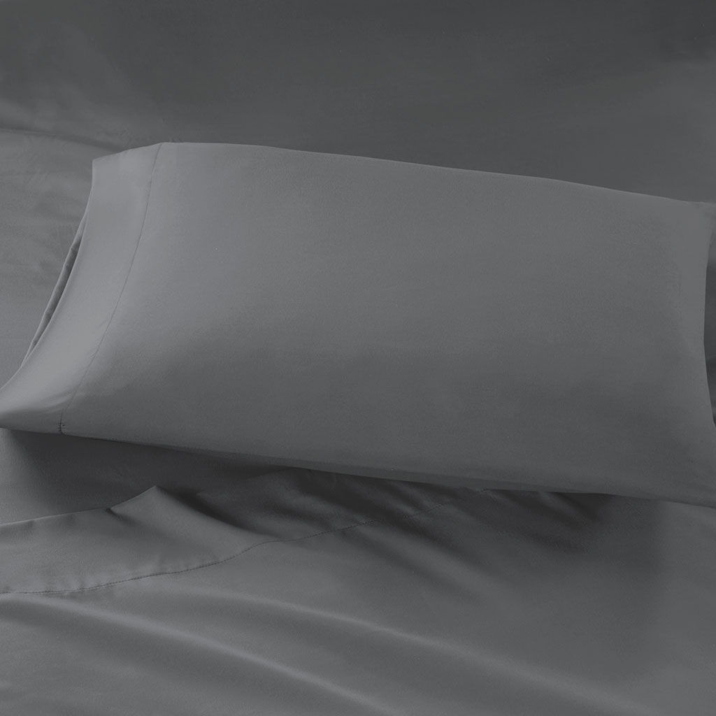 Microfiber - Twin Long Sheet Set With Side Storage Pockets - Charcoal