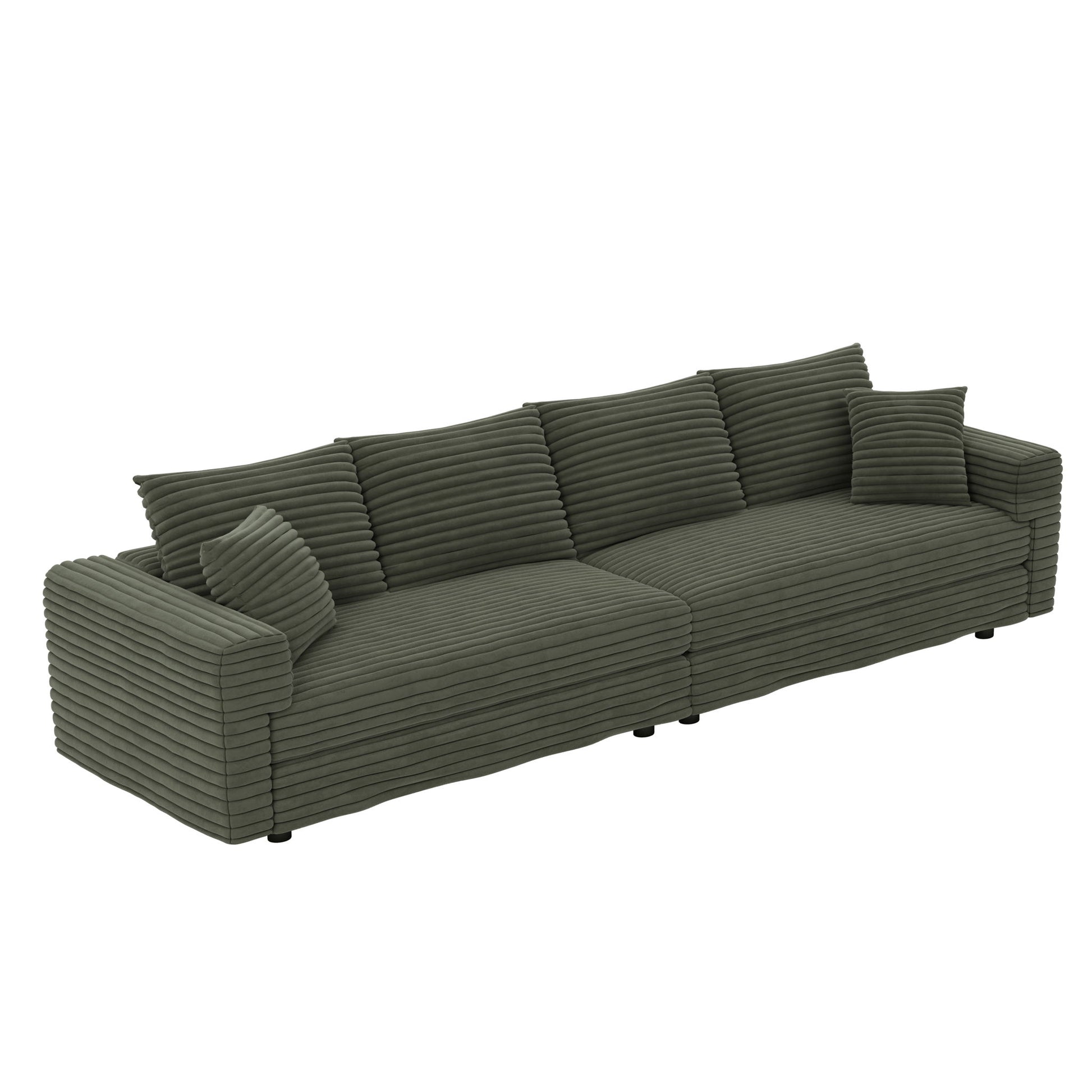 Plush Corduroy 4 Seat Sofa, Modern Comfy Upholstered Sofa Cloud Couch, Deep Seat Couches With Soft Pillows