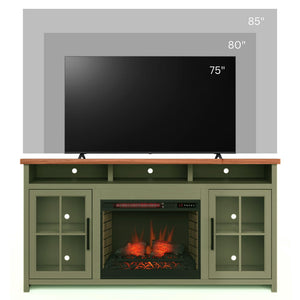 Vineyard - 74" Fireplace TV Stand Console For TVs Up To 85" - Sage Green And Fruitwood