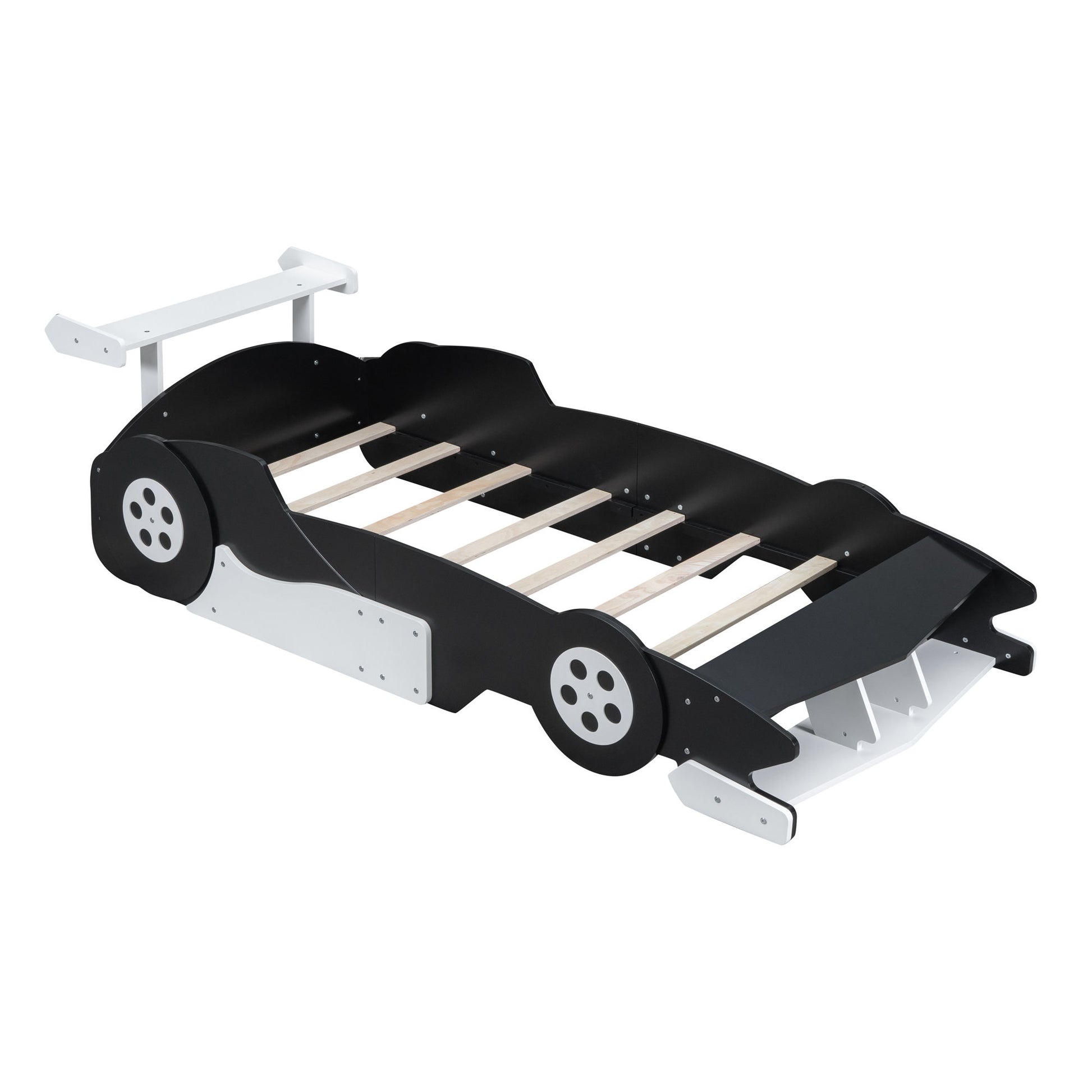 Race Car-Shaped Platform Bed With Wheels